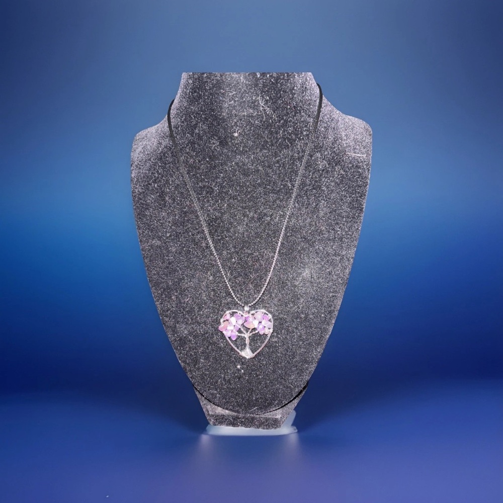 Heart-Shaped Braided Tree of Life Lilac Gemstone Pendant Necklace